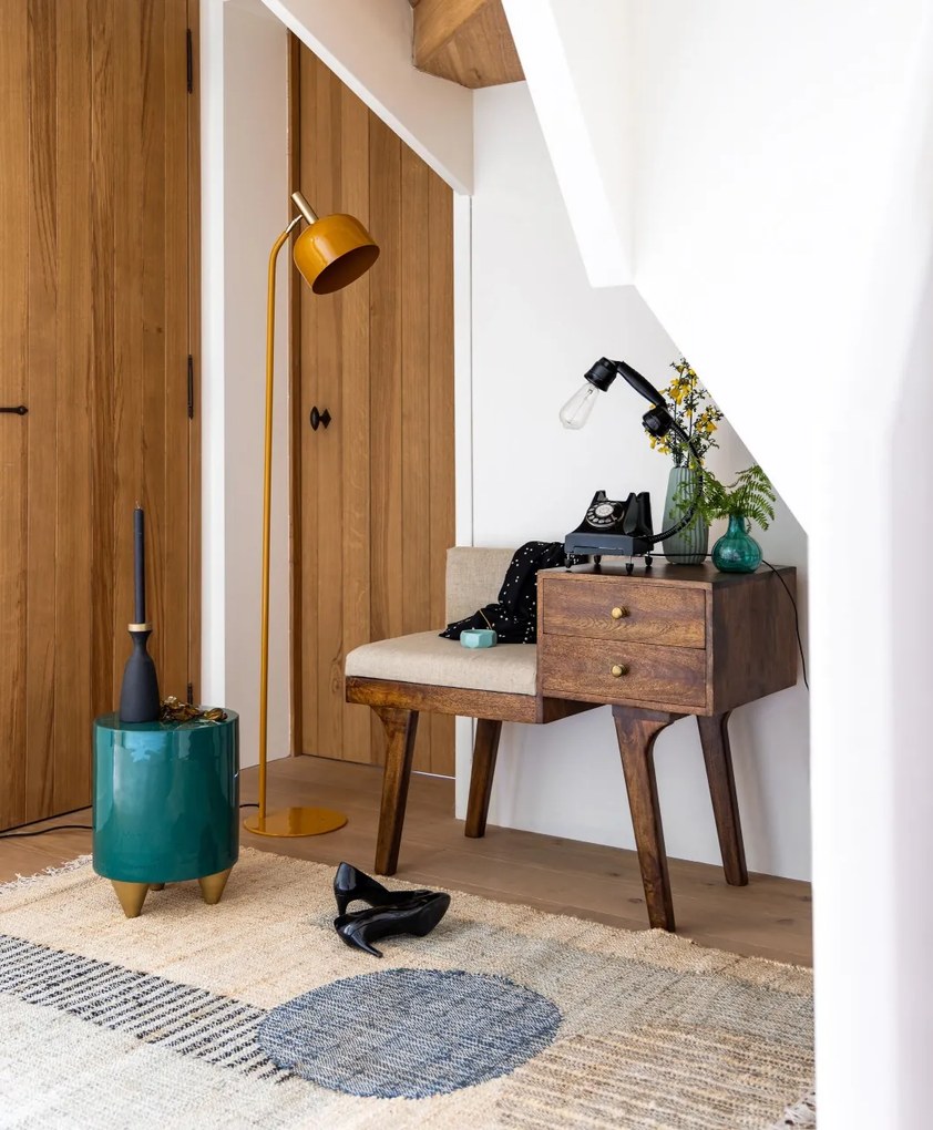 Bancheta din lemn de mango si in, cu 2 sertare, Hallway