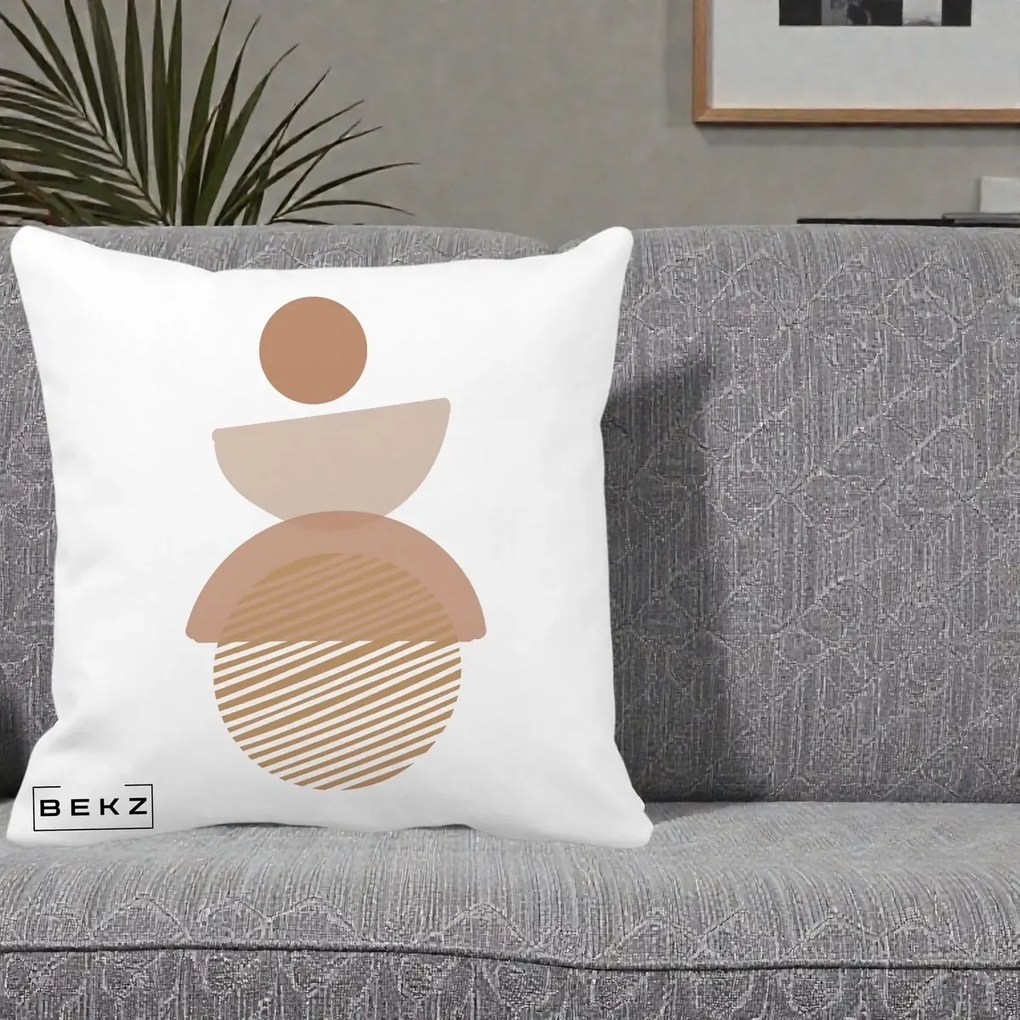 Perna Decorativa Geometric Boho Forme Terracotta, 40x40 cm, Alba Mata, Husa Detasabila, Perna Inclusa, BEKZ®
