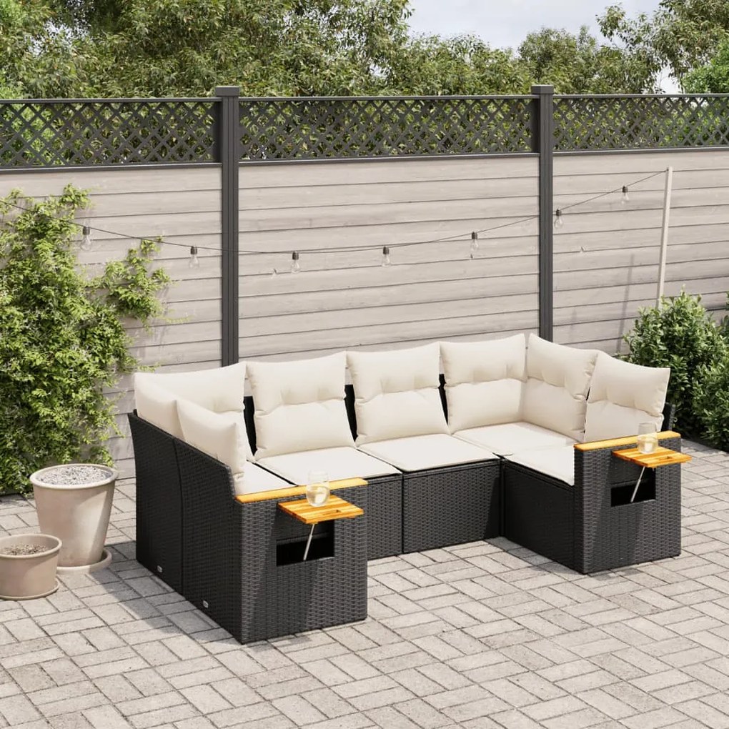 3259501 vidaXL Set mobilier de grădină cu perne, 6 piese, negru, poliratan