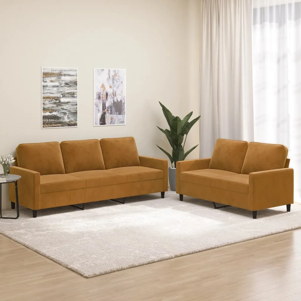 3153848 vidaXL Set de canapele cu perne, 2 piese, maro, catifea