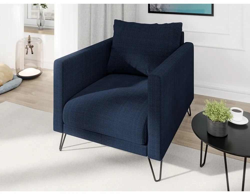 Fotoliu albastru închis cu tapițerie din chenille Freya – Ropez