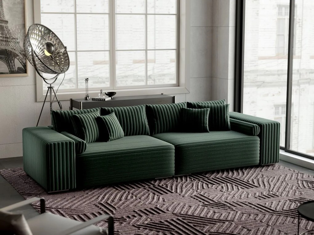 Canapea extensibilă dumonde cu ladă de depozitare si sezut confortabil din spuma high-density, Marbela Ambience Green XXL 295x100 cm
