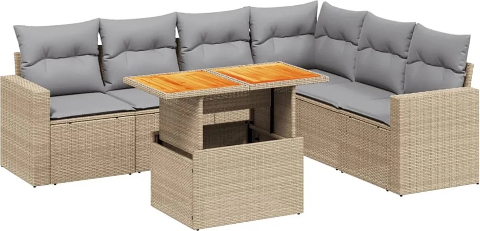 vidaXL Set canapele de grădină, 7 piese, cu perne, bej, poliratan