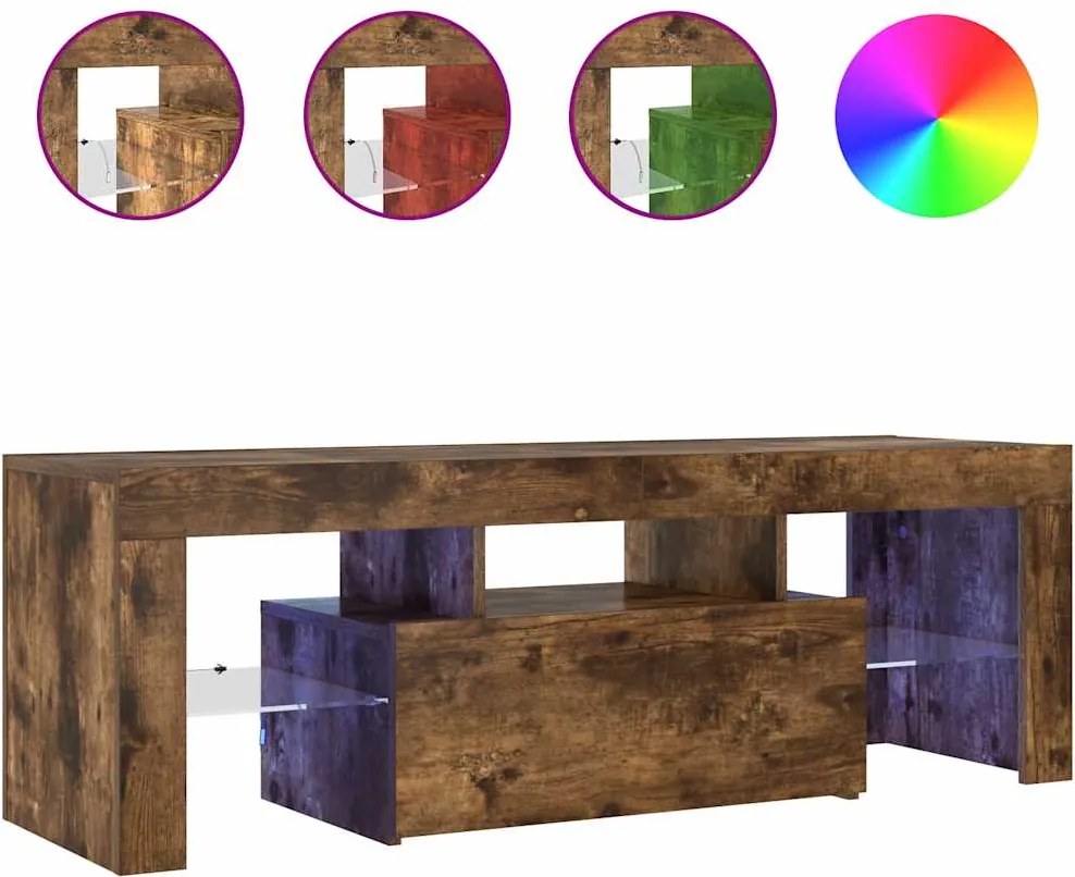 vidaXL Comodă TV cu lumini LED, stejar fumuriu, 120x35x40 cm