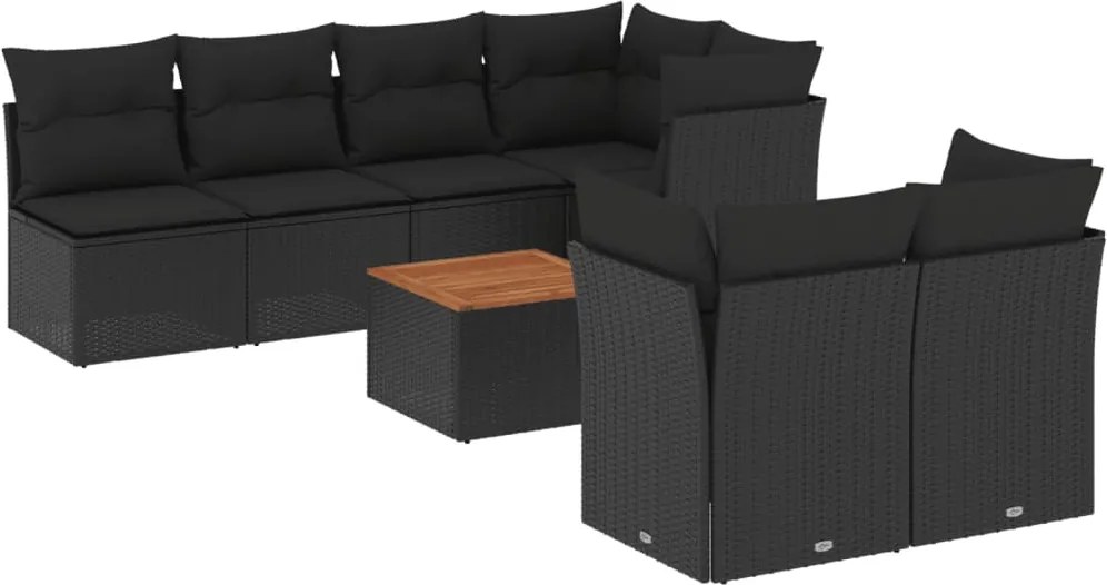 vidaXL Set mobilier de grădină cu perne, 8 piese, negru, poliratan