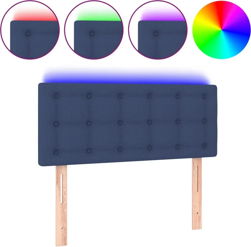 vidaXL Tăblie de pat cu LED, albastru, 90x5x78/88 cm, textil