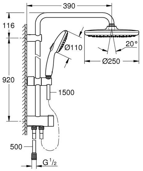 Coloana de dus Grohe Tempesta Cosmopolitan 250 fara baterie