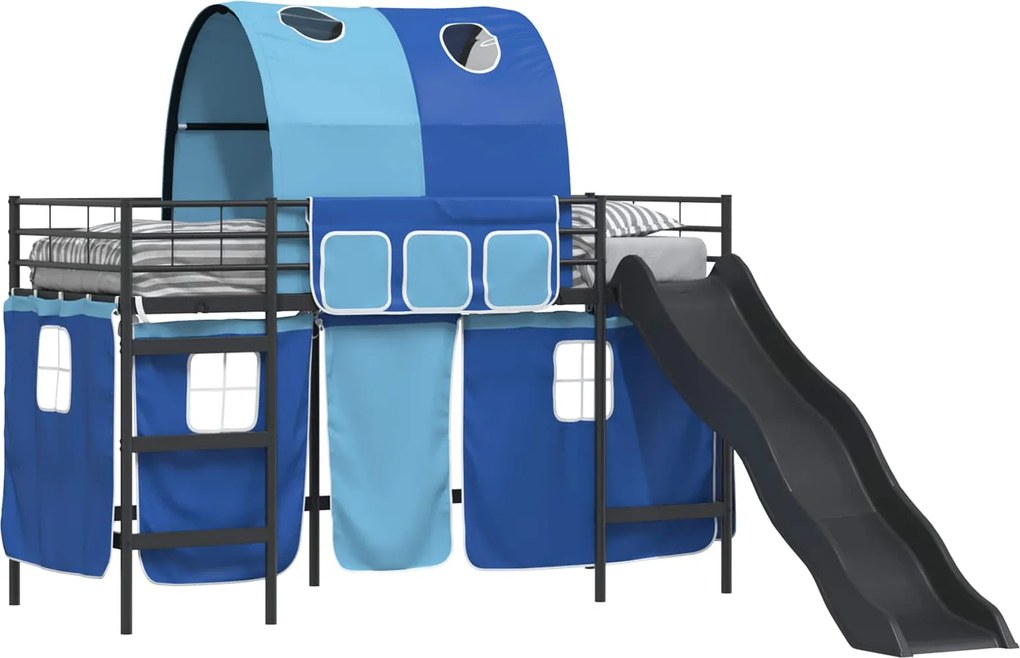vidaXL Cadru de pat supraetajat pentru copii Negru și Albastru Metal