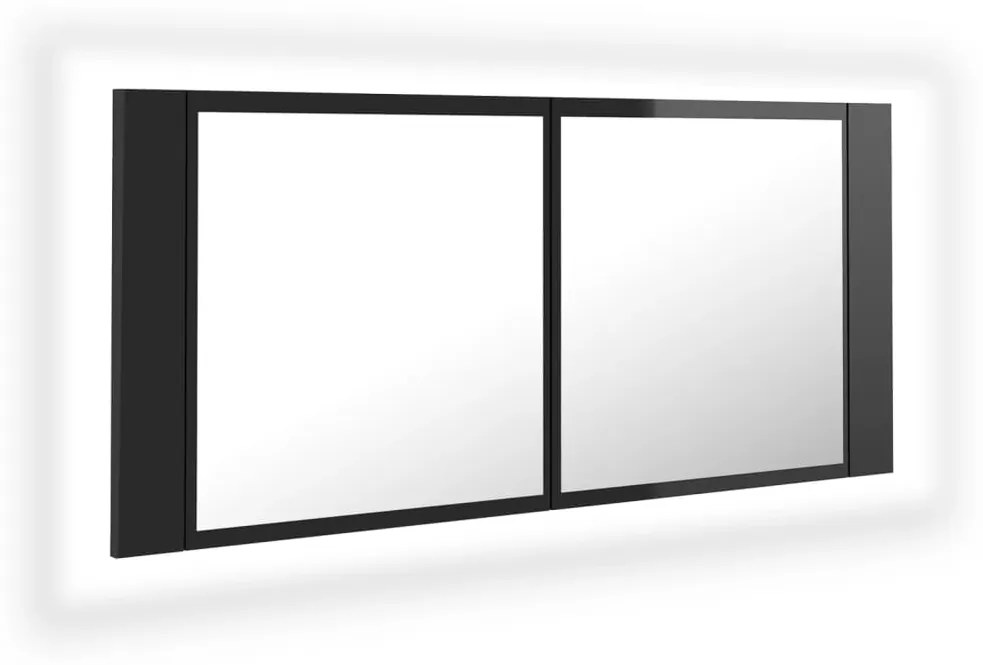 804986 vidaXL Dulap baie cu oglindă & LED negru extralucios 100x12x45cm acril