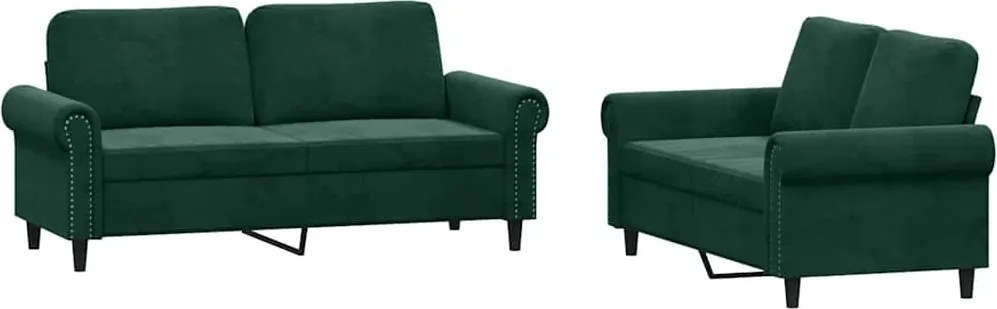 vidaXL Set de canapele cu perne, 2 piese, verde închis, catifea