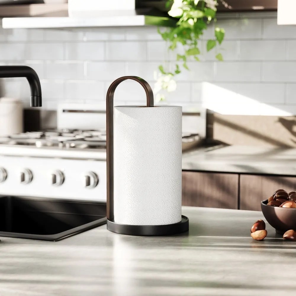 Suport vertical pentru prosoape de bucătărie din hârtie negru din lemn ø 17 cm Bellwood – Umbra