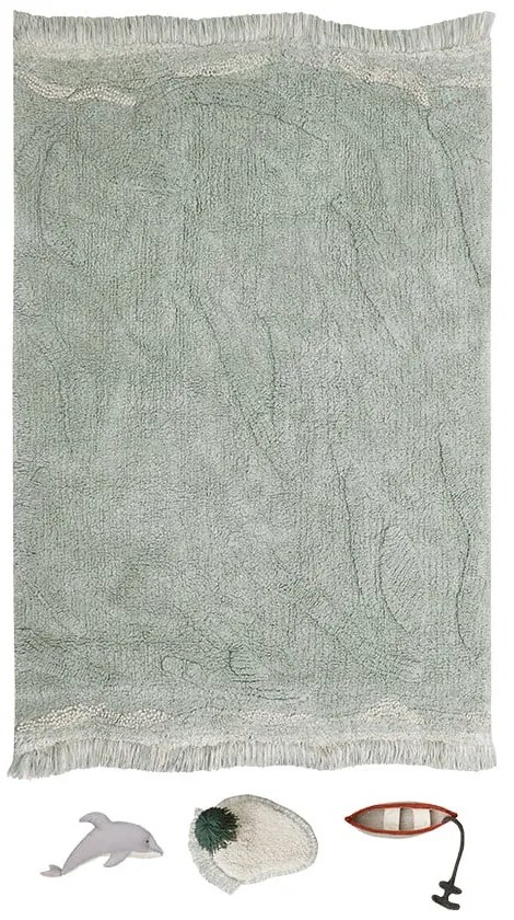Covor de joacă pentru copii verde mentă din bumbac 90x130 cm Waves – Lorena Canals