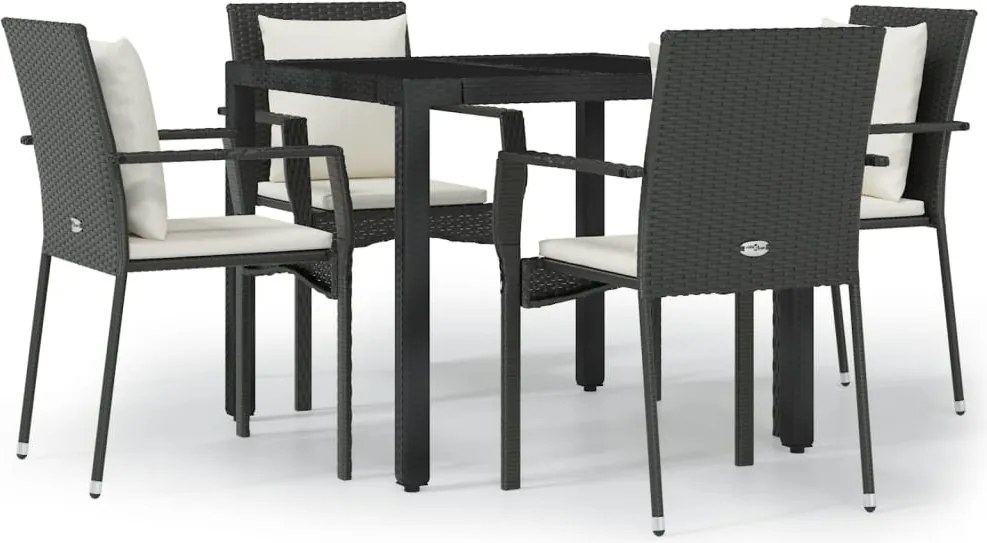 vidaXL Set mobilier de grădină cu perne, 5 piese, negru, poliratan