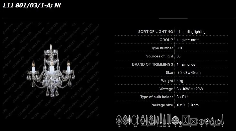 Candelabru cu 3 brate Cristal Bohemia L11 801/03/1-A