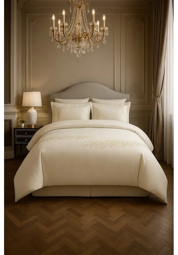 Lenjerie de pat crem din bumbac satinat pentru pat de o persoană cu cearceaf inclus, cu 6 piese 140x200 cm Maison Bloom – Mila Home Luxury