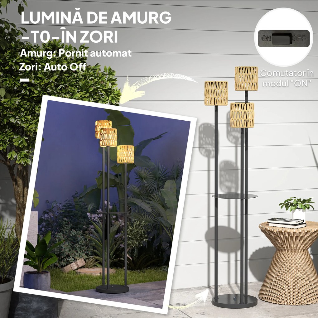 Outsunny Lampă de Exterior cu 3 Lumini, Raft Central și Bază Rotundă, Ø37x144 cm, Negru | Aosom Romania