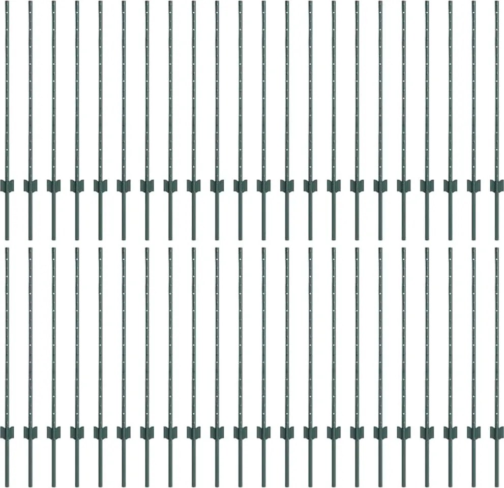 vidaXL Stâlp de gard. 44 pcs Verde 140 cm Oțel