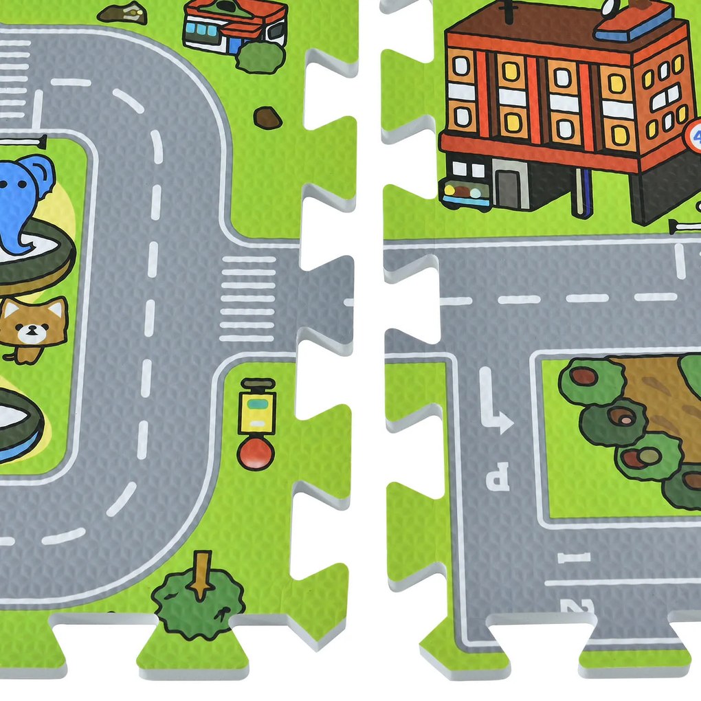 Covor de joacă sub formă de puzzle din 9 piese - strada