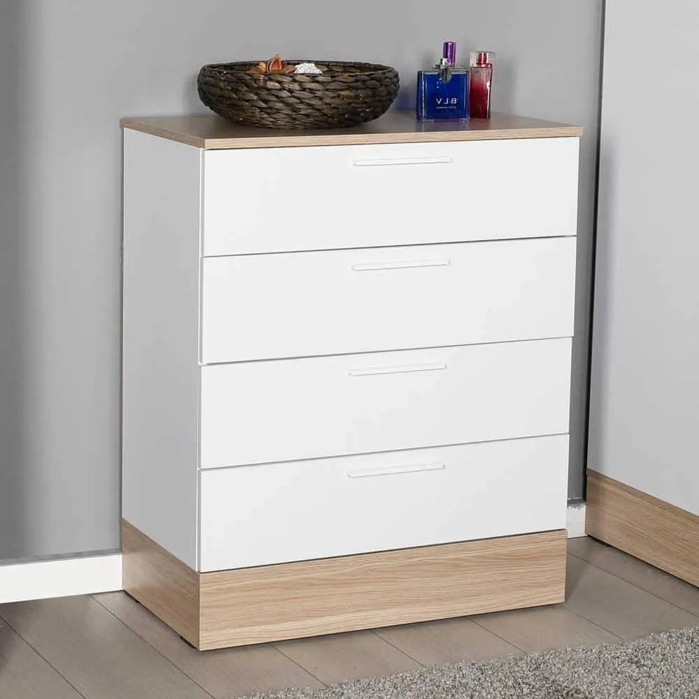Comoda Adore Base, 4 sertare, Crem / Alb, 72 x 88 x 40 cm