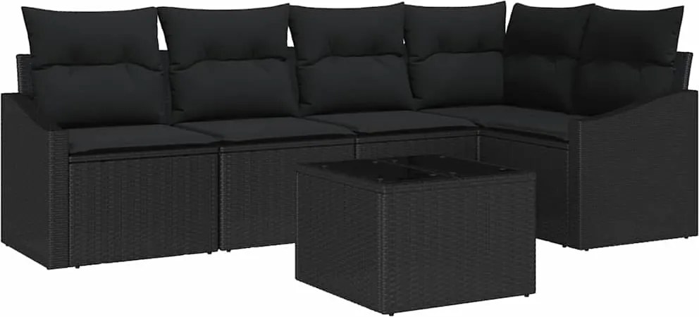 vidaXL Set de canapele pentru grădină cu pernă 6 pcs Negru poliratan