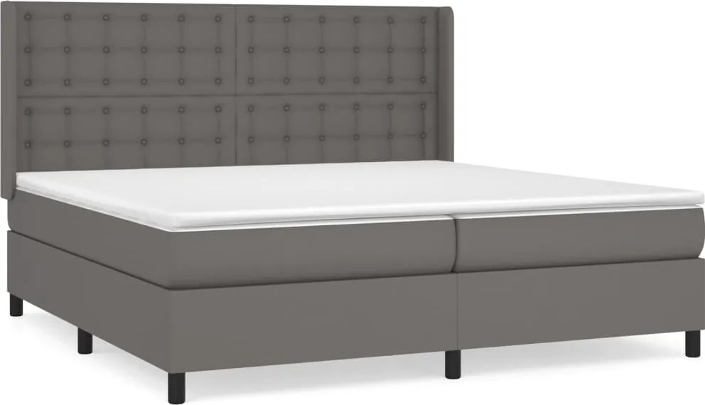 vidaXL Pat box spring cu saltea, gri, 200x200 cm, piele ecologică