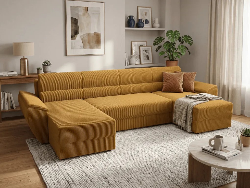 PROMO Coltar extensibil in forma de U TAVERO, mustar, 321x140 cm, calitatea II