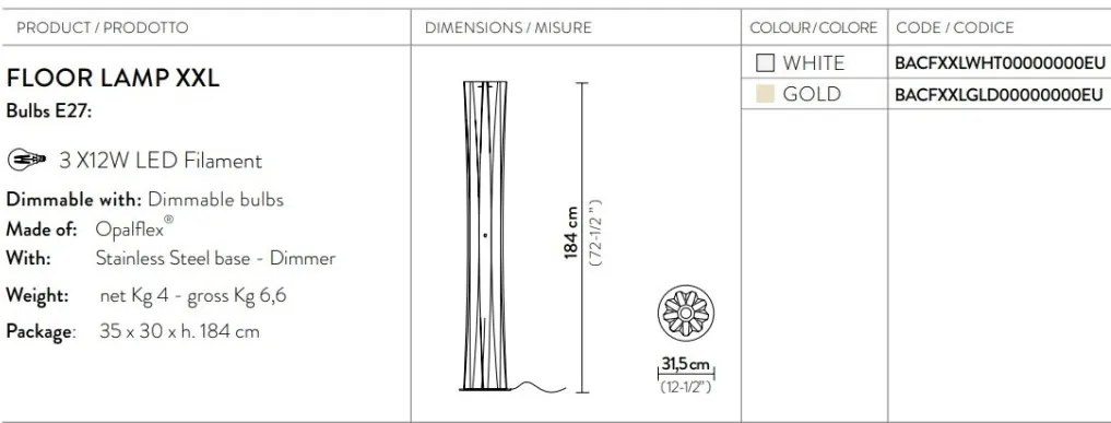 Lampadar design Art Deco realizat manual Bach XXL Gold
