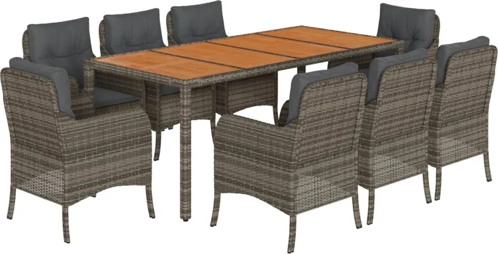 vidaXL Set mobilier grădină cu perne, 9 piese, gri, poliratan
