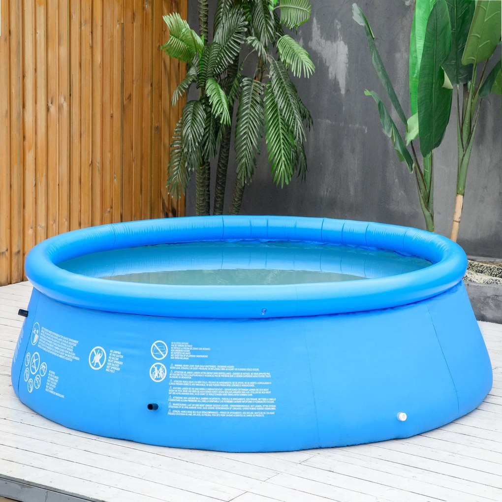 Outsunny Piscină Gonflabilă cu 3 Straturi pentru 3-4 Persoane, cu Supapă de Scurgere și Pompă Manuală Inclusă, Φ274x76 cm, Albastru | Aosom Romania