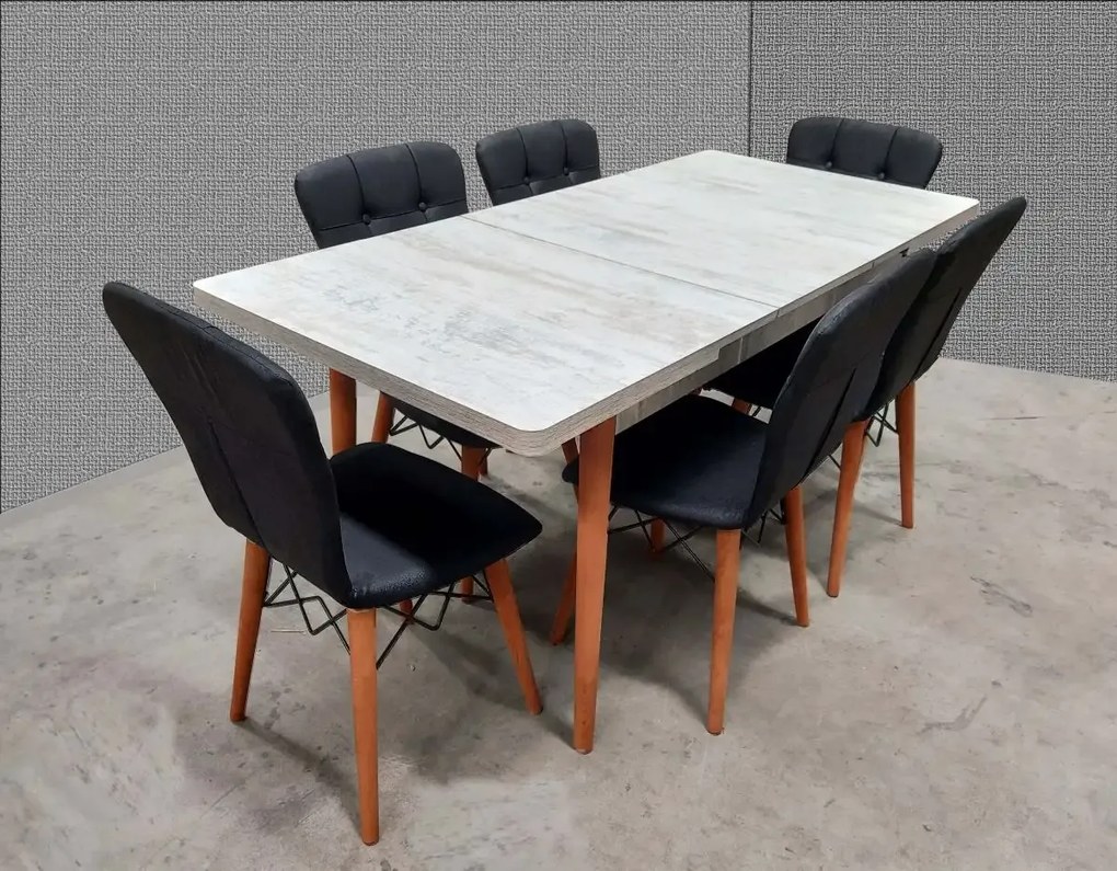 Set masa extensibila cu 4 scaune tapitate Homs cristal alb-negru 110 x 70 cm