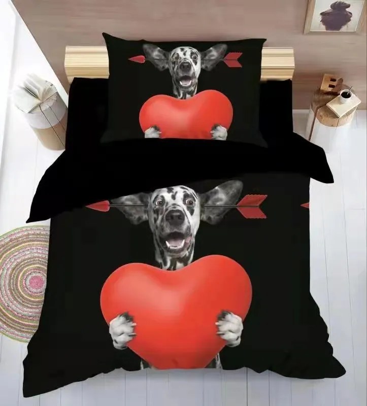 Lenjerie de pat din microfibra 3D DOG WITH A HEART negru Dimensiune lenjerie de pat: 70 x 90 cm | 140 x 200 cm