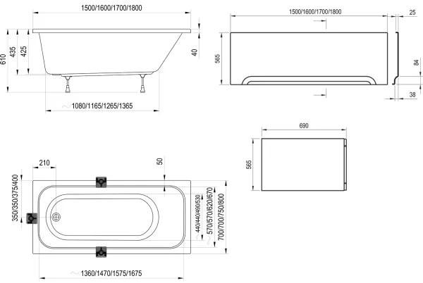 Ravak C731000000 - Cadă CHROME 160x70 cm, acrilică, albă