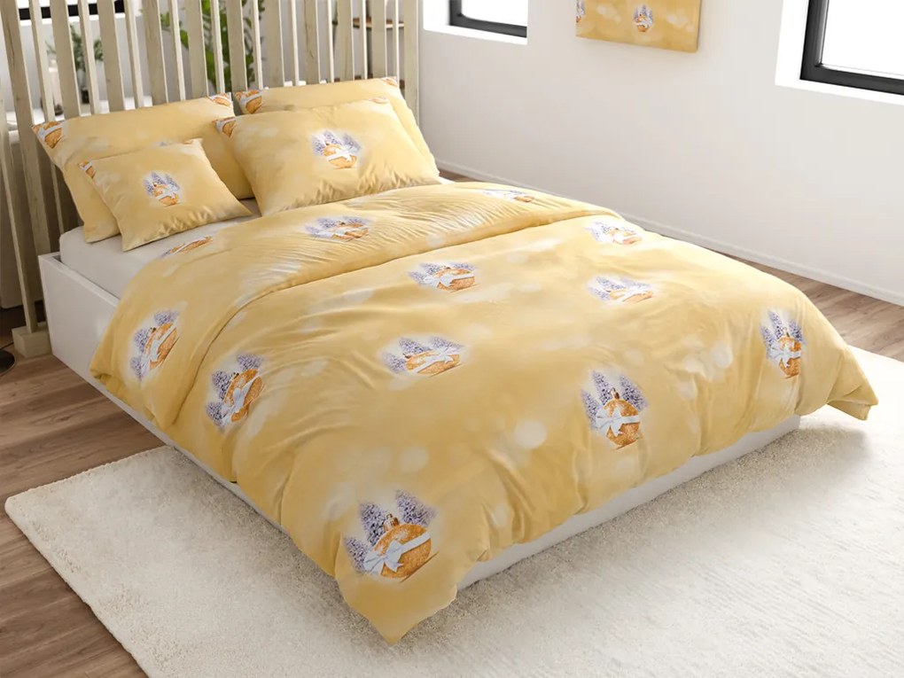 Lenjerie de pat din microfibra galbena TREE AND ORNAMENT Dimensiune lenjerie de pat: 70 x 90 cm | 140 x 200 cm