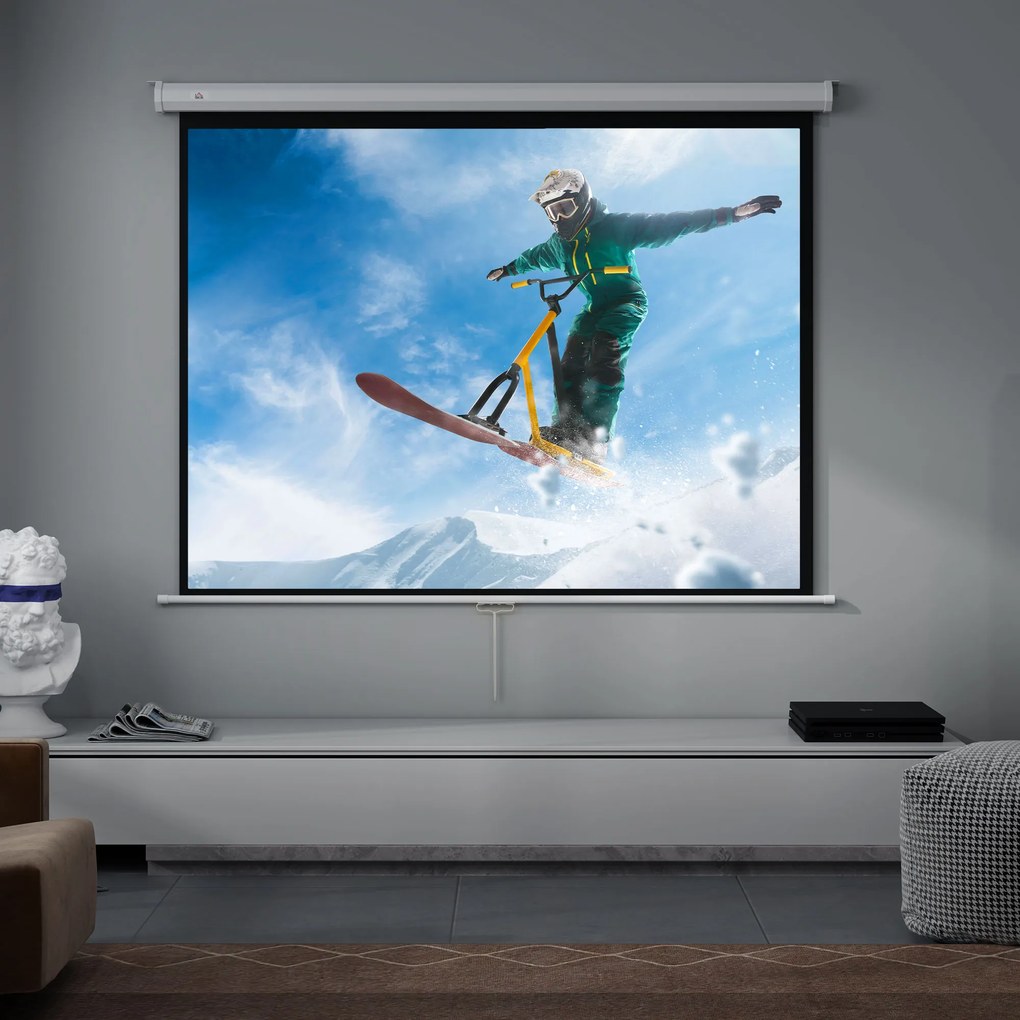 HOMCOM Ecran de Proiecție 84 Inch Format 4:3, Ecran Rulabil cu Unghi de 160° și Montare pe Tavan sau Perete, 181x8x138 cm, Alb | Aosom Romania