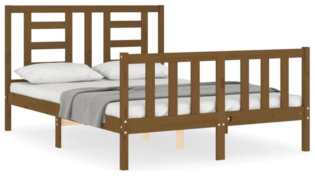 3192854 vidaXL Cadru de pat cu tăblie, dublu mic, maro miere, lemn masiv