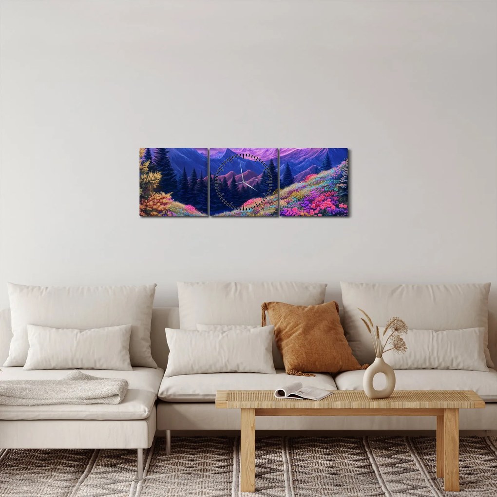 Tablou - Peisaj violet la lună plină (cu ceas) (90x30 cm)