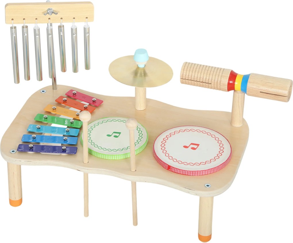 AIYAPLAY Instrumente muzicale pentru copii din lemn Montessori cu tobă xilofon ton dublu talger clopoțel de vânt | Aosom Romania