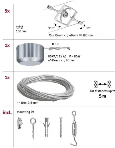 SET 5x spot Paulmann 94133 GU5,3/10W MAC 230V crom