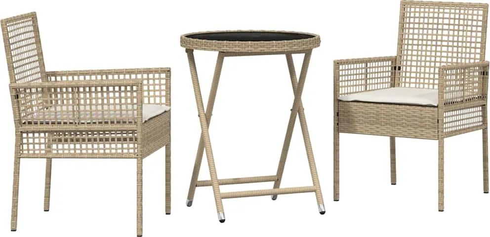 vidaXL Set Bistro de Grădină 3 pcs Bej poliratan