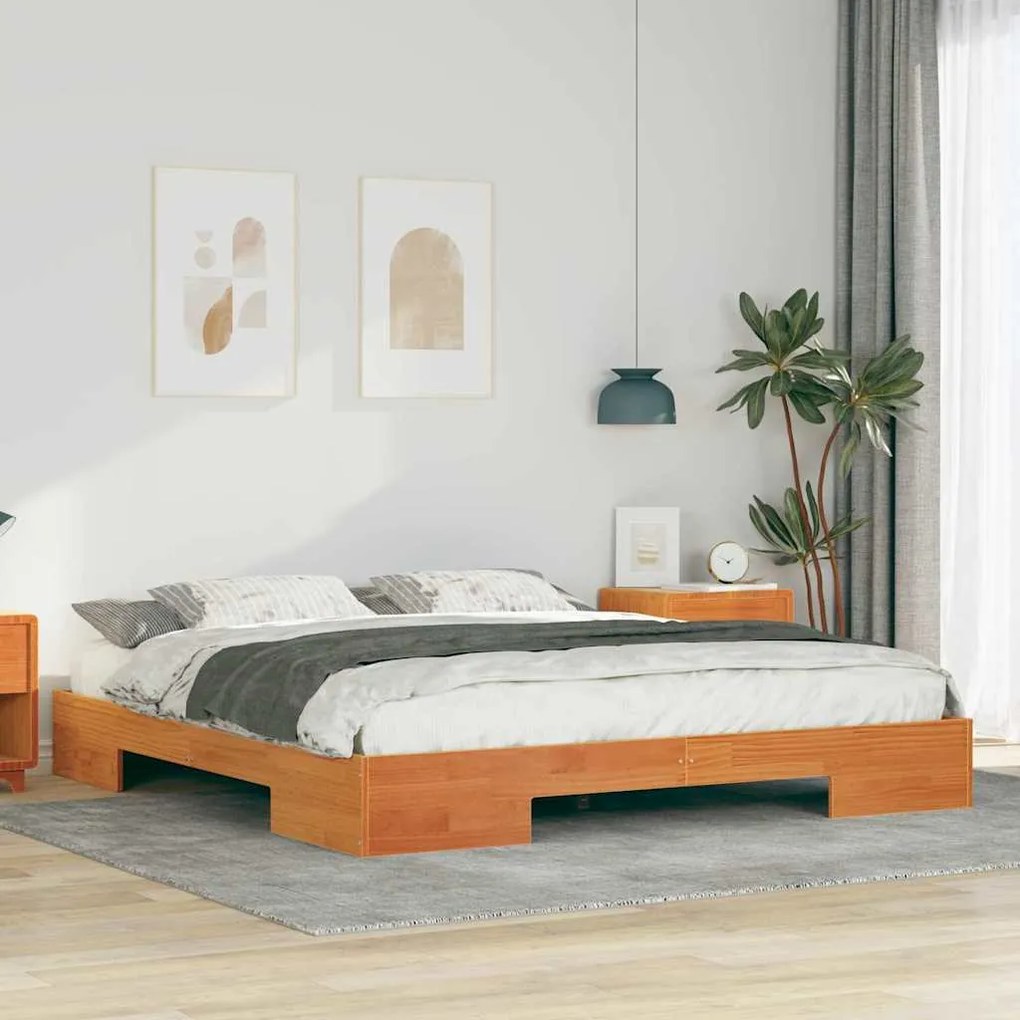 vidaXL Cadru de pat de podea Maro 200 x 200 cm Lemn masiv de pin