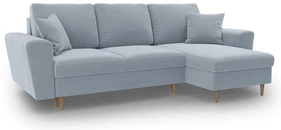 Colțar albastru deschis extensibil, cu spațiu de depozitare cu tapițerie din catifea Kyoto – Cosmopolitan Design