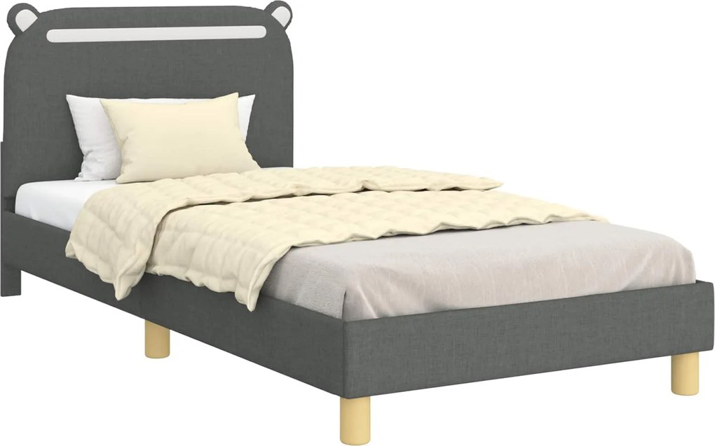 vidaXL Cadru de pat pentru copii cu spătar Gri închis 90 x 190 cm