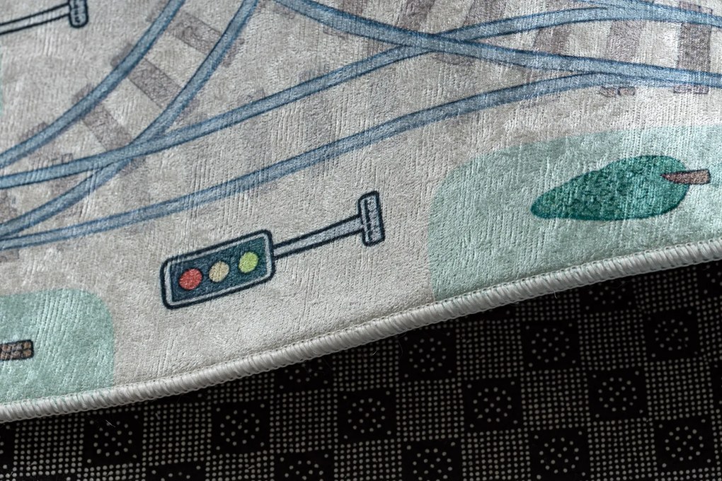 BAMBINO 61530 covor lavabil Râu, șine, tren pentru copii anti-alunecare - verde / gri