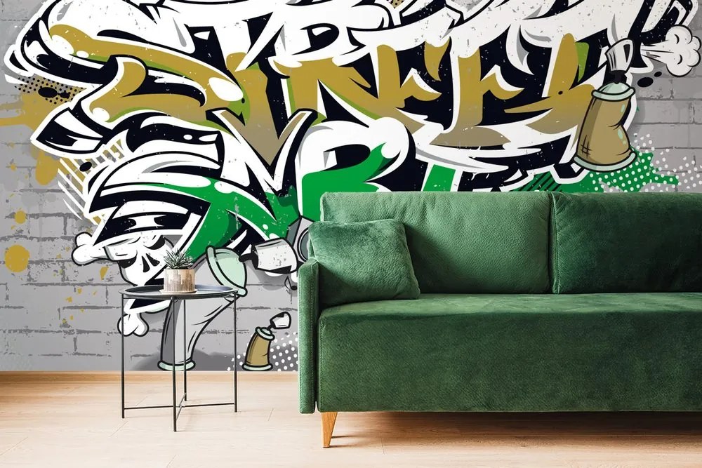 Tapet autoadeziv inscripție verde Street Art cu spray-uri