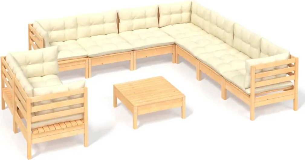vidaXL Set mobilier grădină cu perne crem, 10 piese, lemn masiv de pin