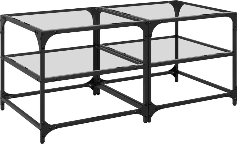 vidaXL Mese cafea blat din sticlă transparentă 2 buc. 50x50x45 cm oțel