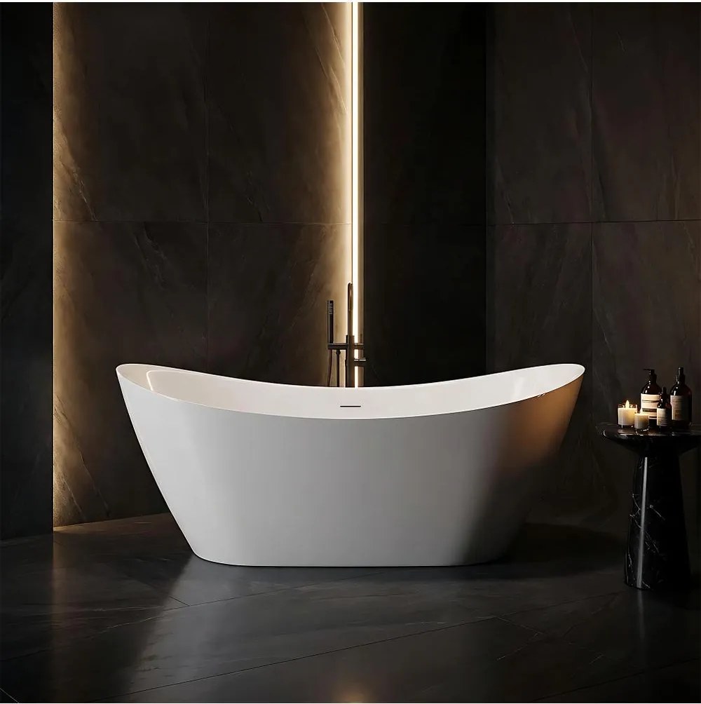 Cada freestanding cu ventil auriu periat Rea Ferrano Slim 180 cm alb