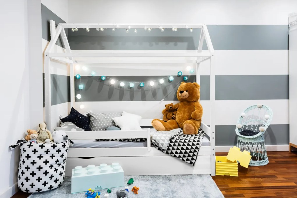 Pat pentru copii Casa Paul - Alb 180x80 cm pat fără spațiu de depozitare