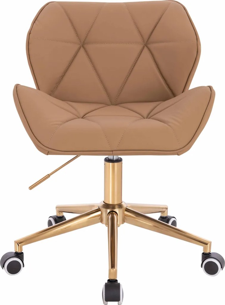 HR111K Scaun Caramel Piele Ecologica Premium Soft cu Bază Aurie