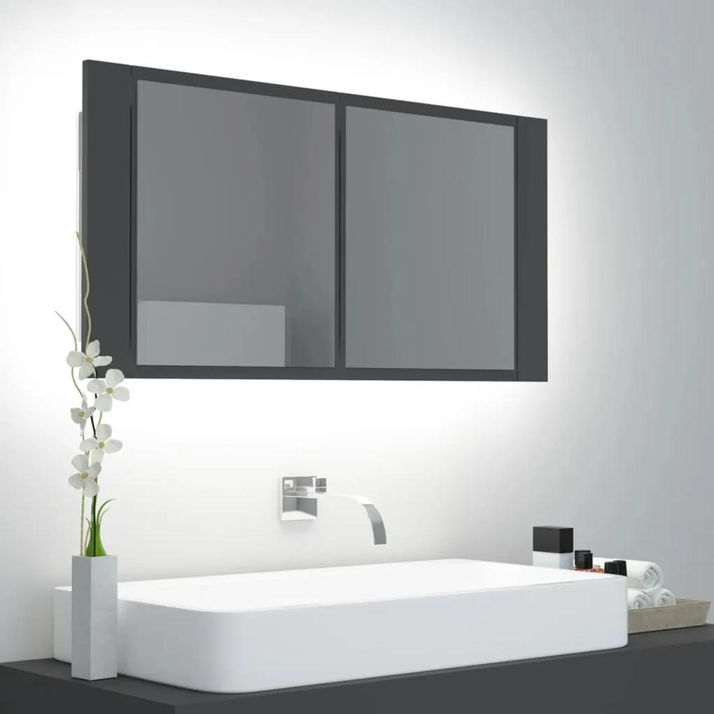 Dulap de baie cu oglinda si LED, gri, 90x12x45 cm Gri